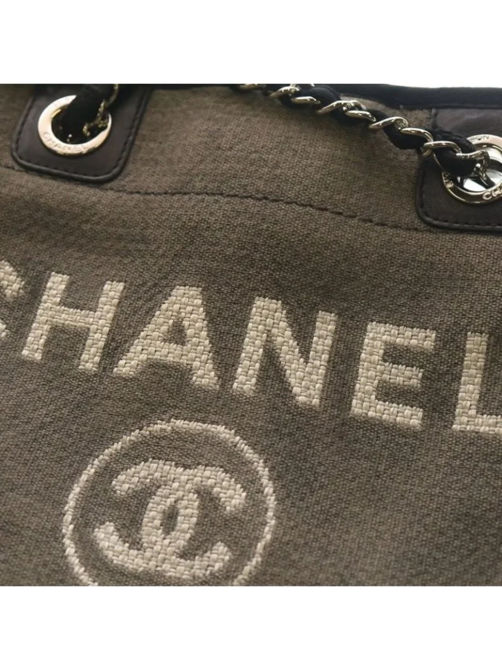 Chanel Deauville MM Tote Canvas Leather Gray Silver Hardw - Picture 6 of 6